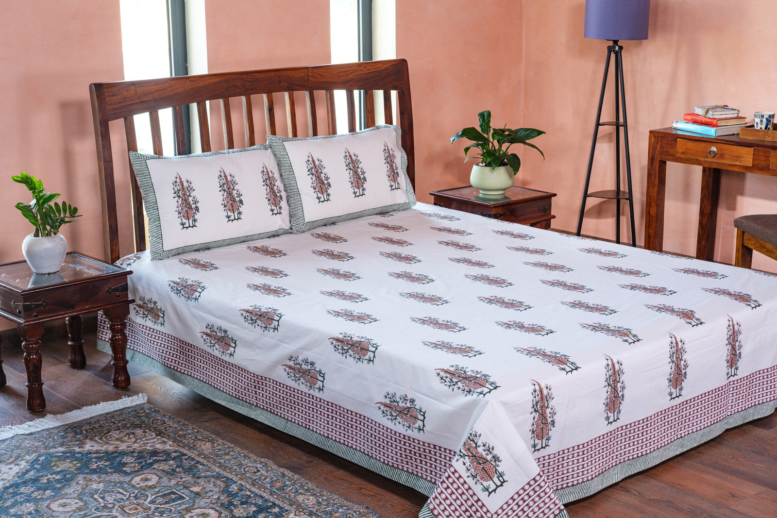 Hand Block Printed Cotton Percale Queen Size Bedspread | 106726