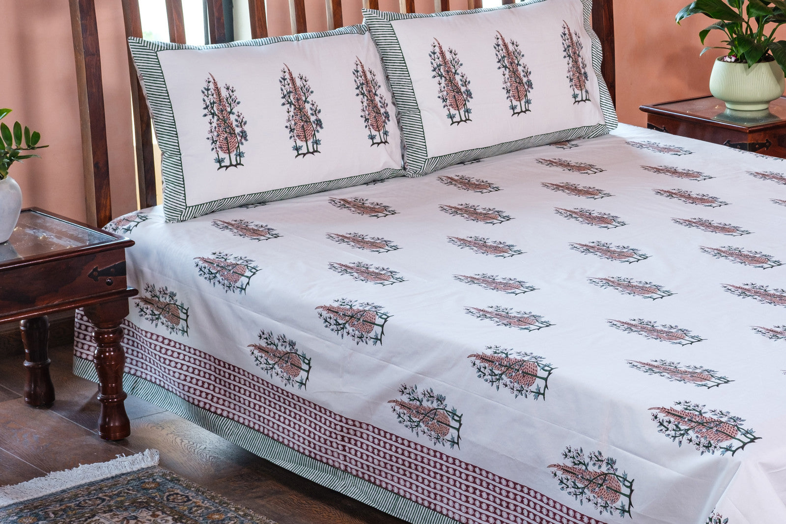 Hand Block Printed Cotton Percale Queen Size Bedspread | 106726