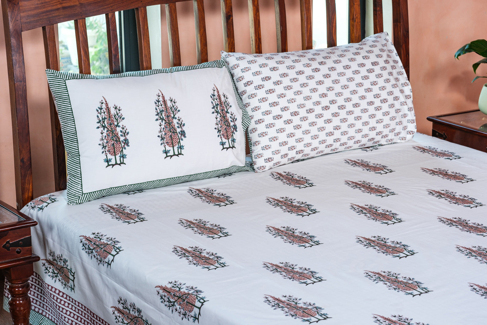 Hand Block Printed Cotton Percale Queen Size Bedspread | 106726