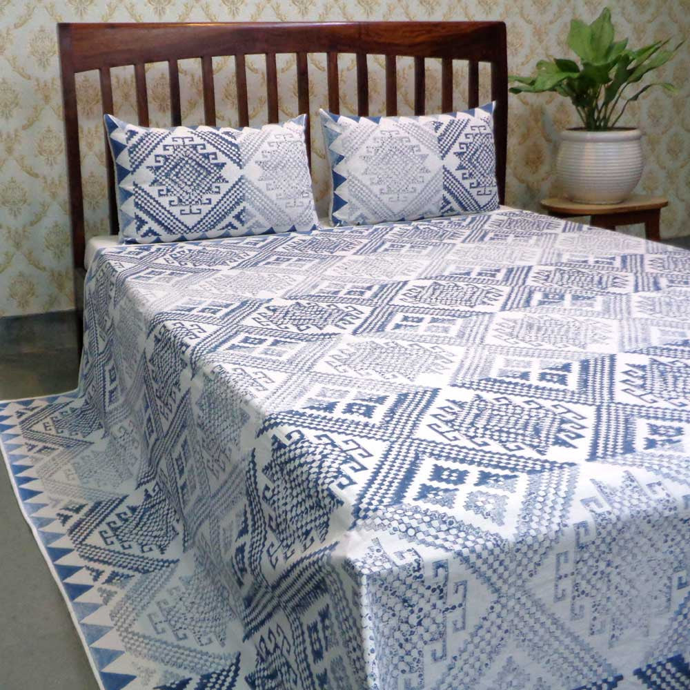 Hand Block Printed Cotton Queen Size Bedspread | 104432