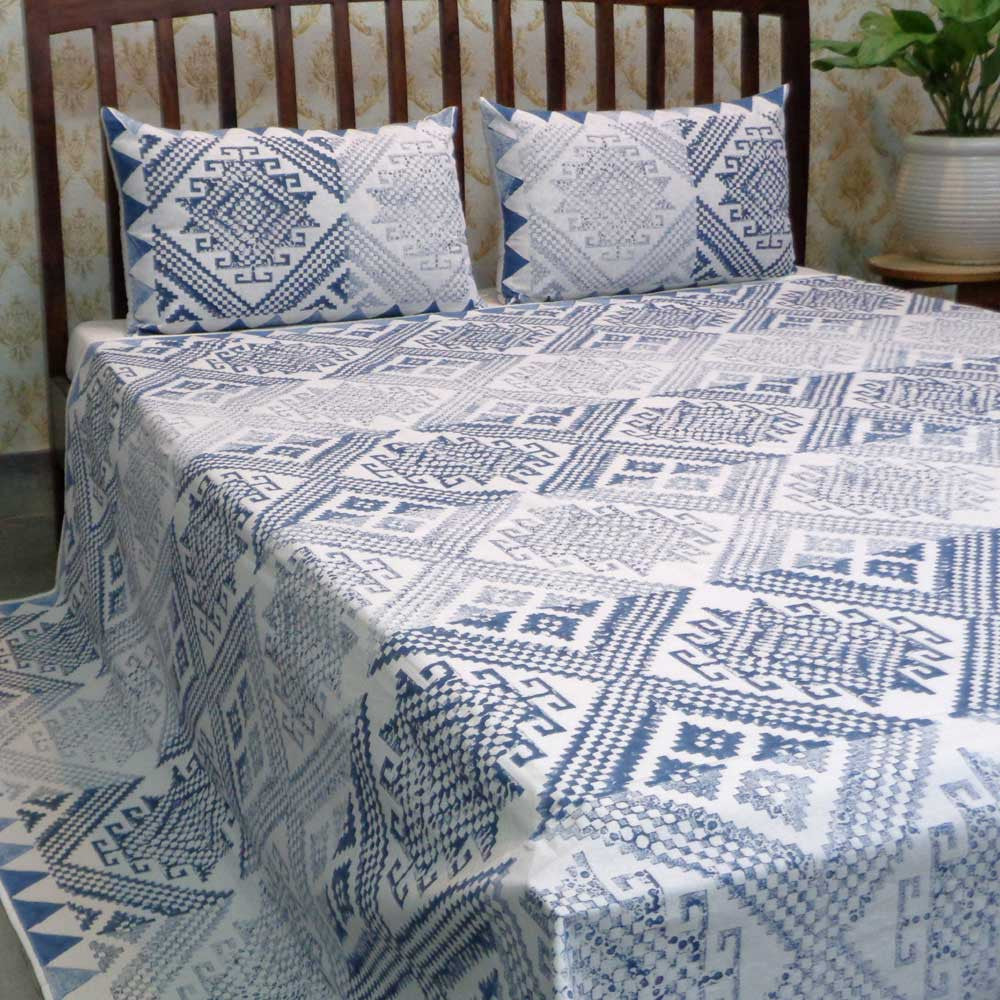 Hand Block Printed Cotton Queen Size Bedspread | 104432