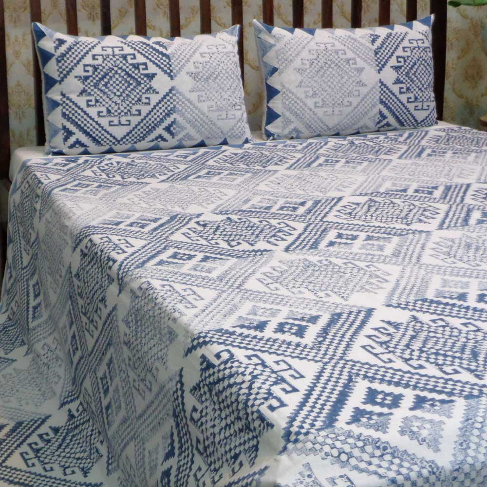 Hand Block Printed Cotton Queen Size Bedspread | 104432