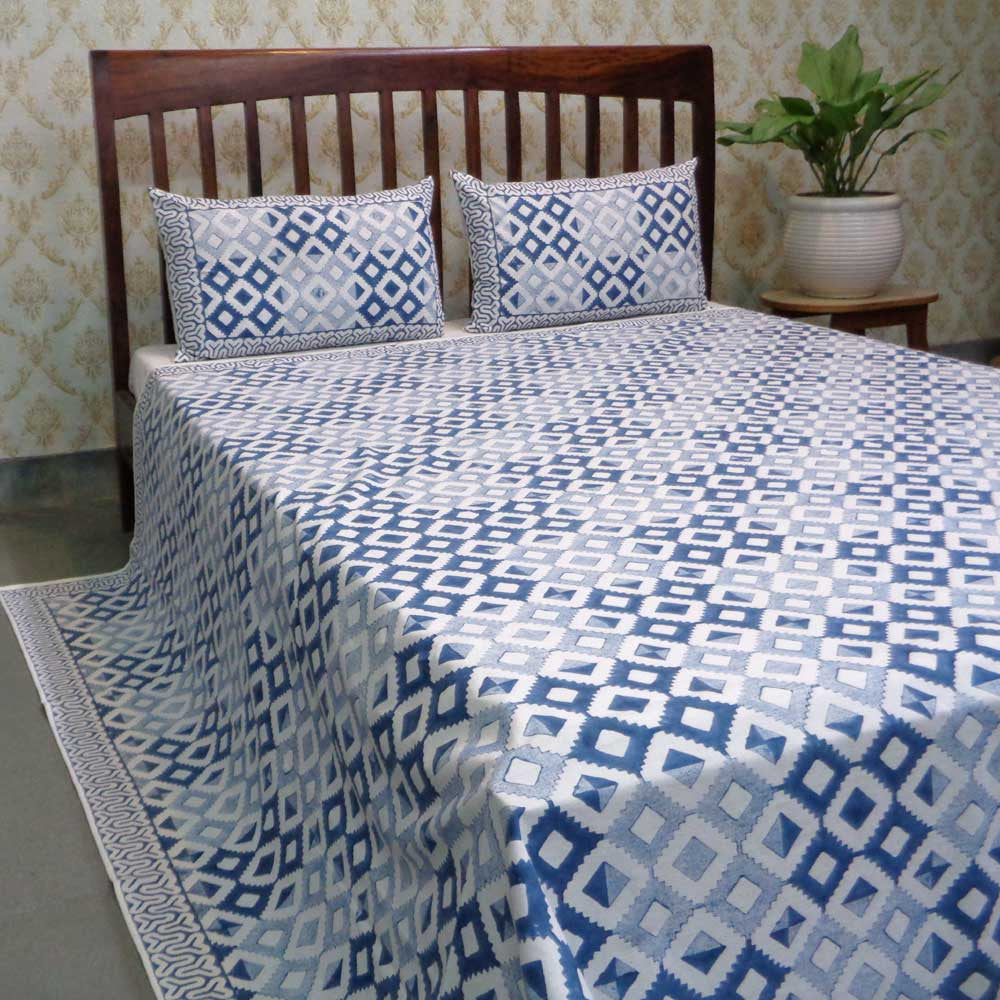 Hand Block Printed Cotton Queen Size Bedspread | 104440