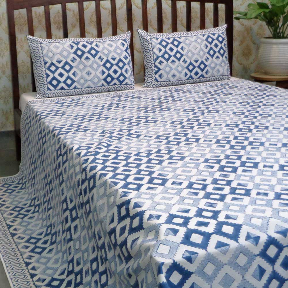 Hand Block Printed Cotton Queen Size Bedspread | 104440
