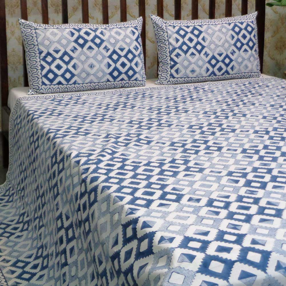 Hand Block Printed Cotton Queen Size Bedspread | 104440