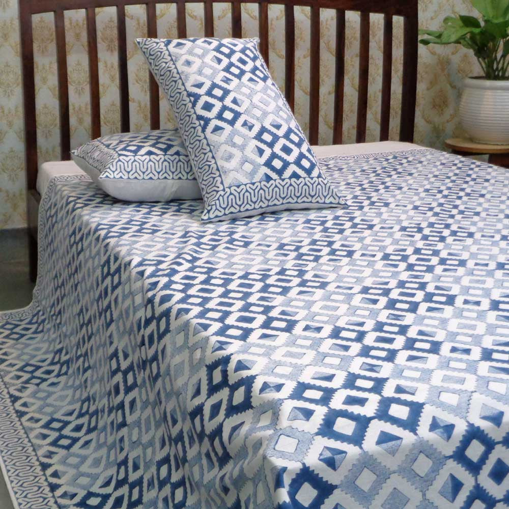 Hand Block Printed Cotton Queen Size Bedspread | 104440