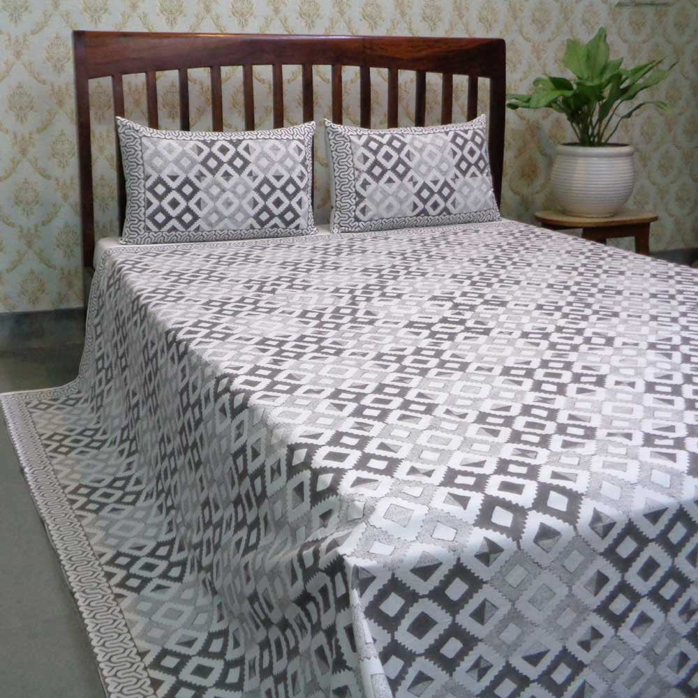 Hand Block Printed Cotton Queen Size Bedspread | 104477