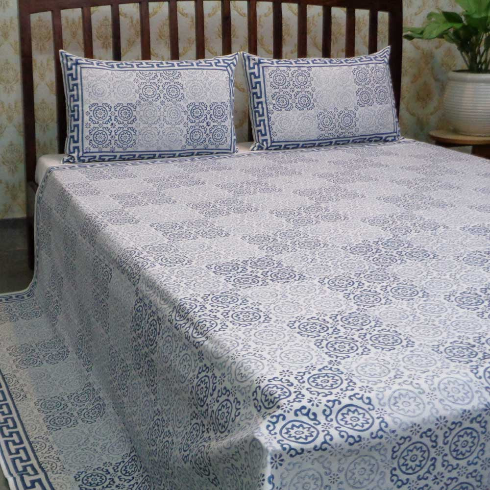 Hand Block Printed Cotton Queen Size Bedspread | 104488