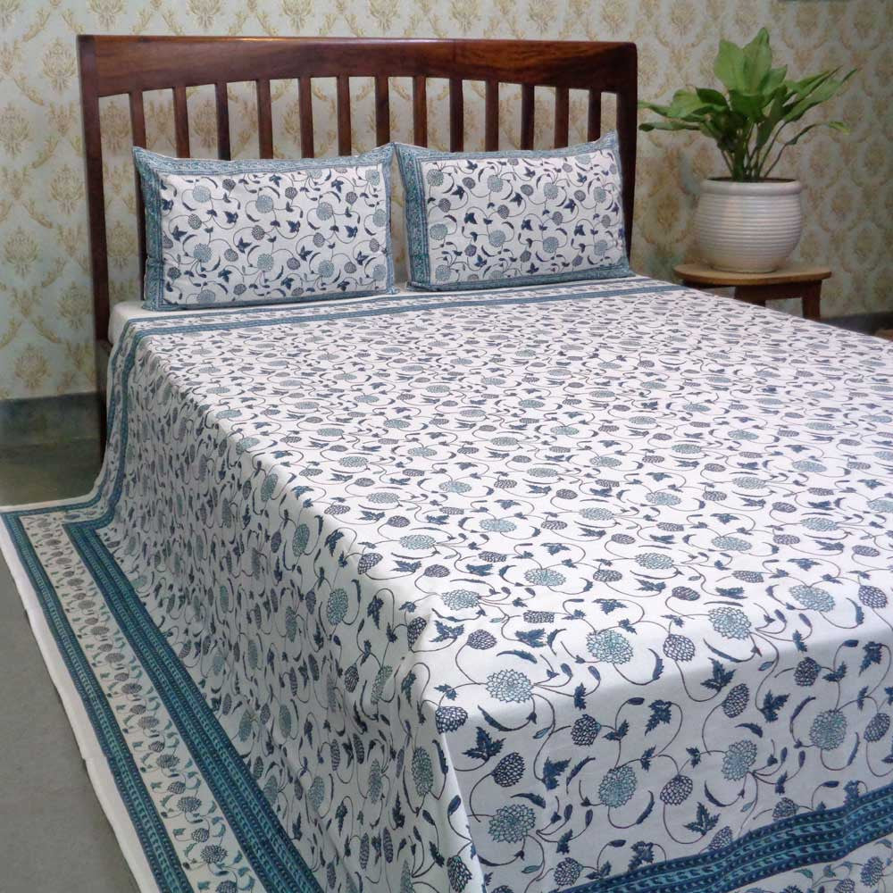Hand Block Printed Cotton Queen Size Bedspread | 104505