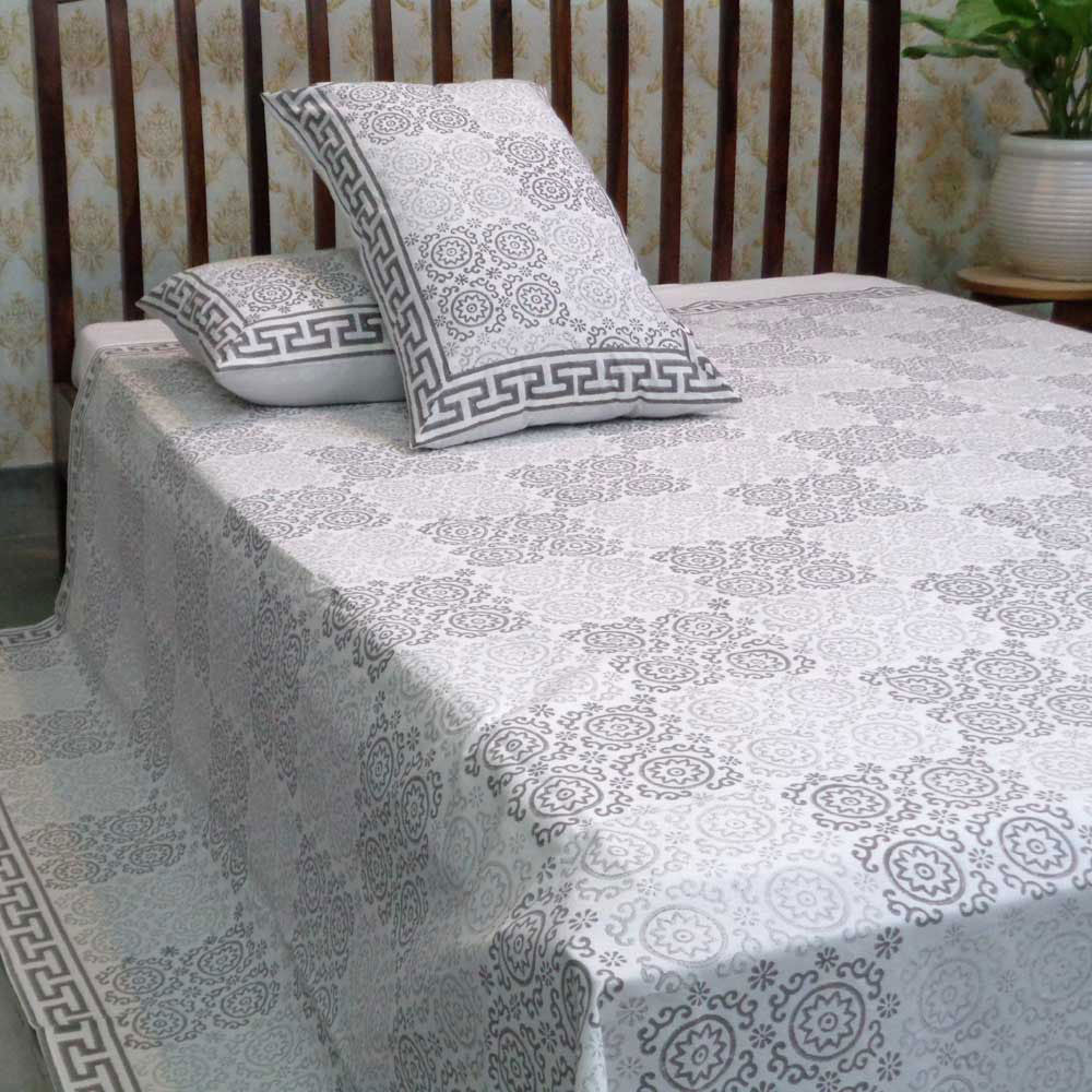 Hand Block Printed Cotton Queen Size Bedspread | 104523