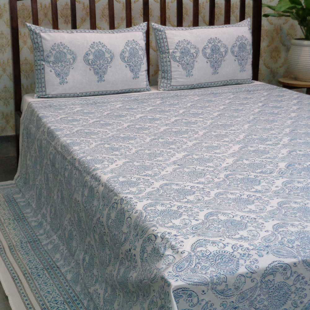 Hand Block Printed Cotton Queen Size Bedspread | 104530