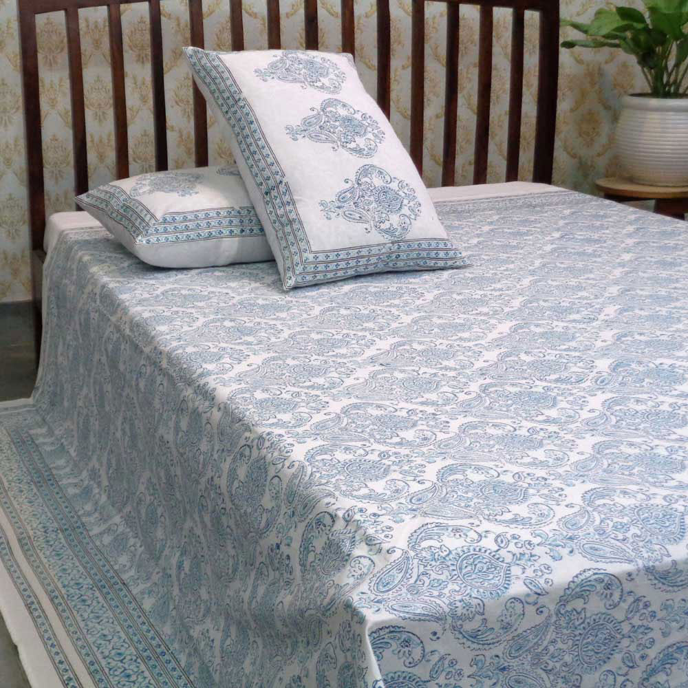 Hand Block Printed Cotton Queen Size Bedspread | 104530