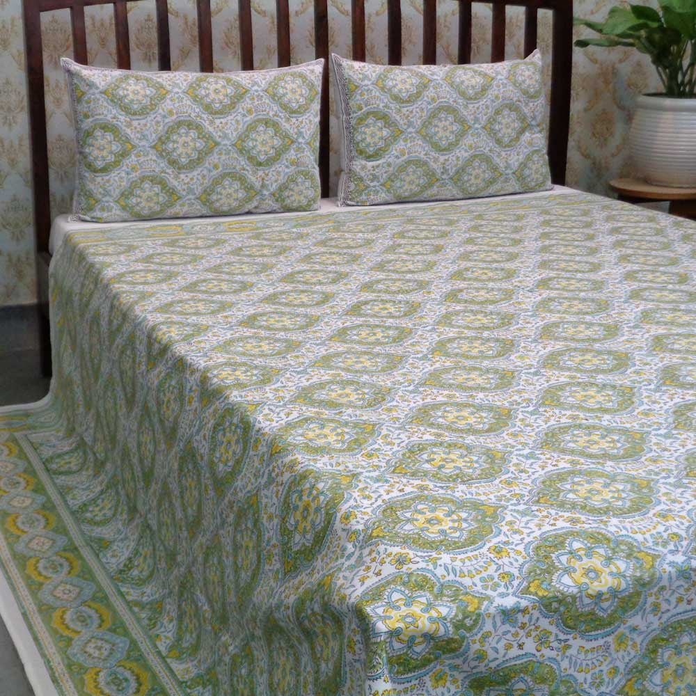 Hand Block Printed Cotton Queen Size Bedspread | 104540