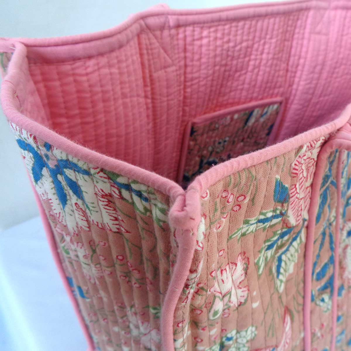Hand Block Printed Cotton Quilted Tote Bag | Misty Rose Gud 202873