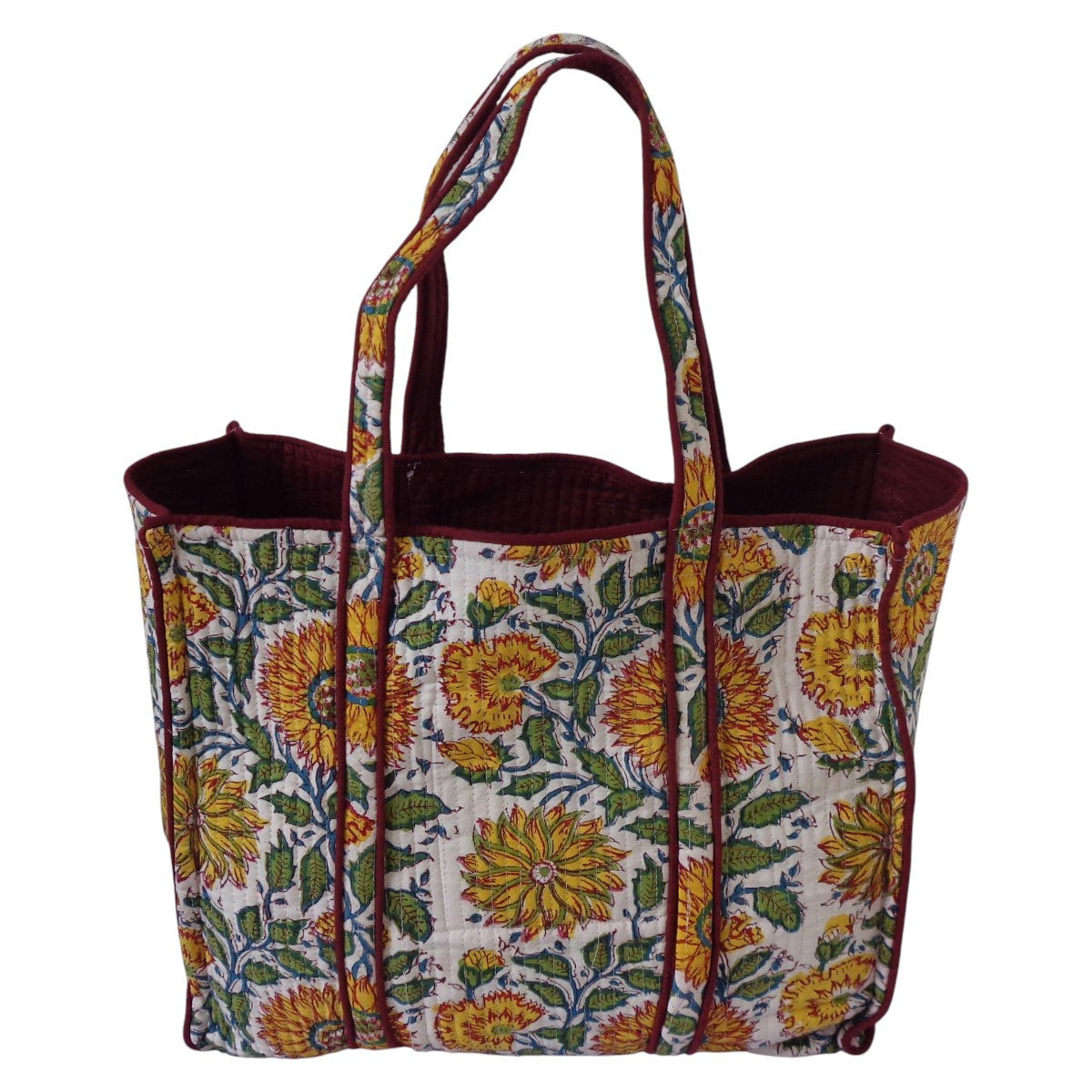 Hand Block Printed Cotton Quilted Tote Bag | Surajmukhi Canary Open 206589