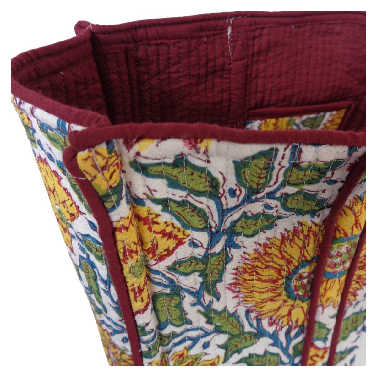 Hand Block Printed Cotton Quilted Tote Bag | Surajmukhi Canary Open 206589