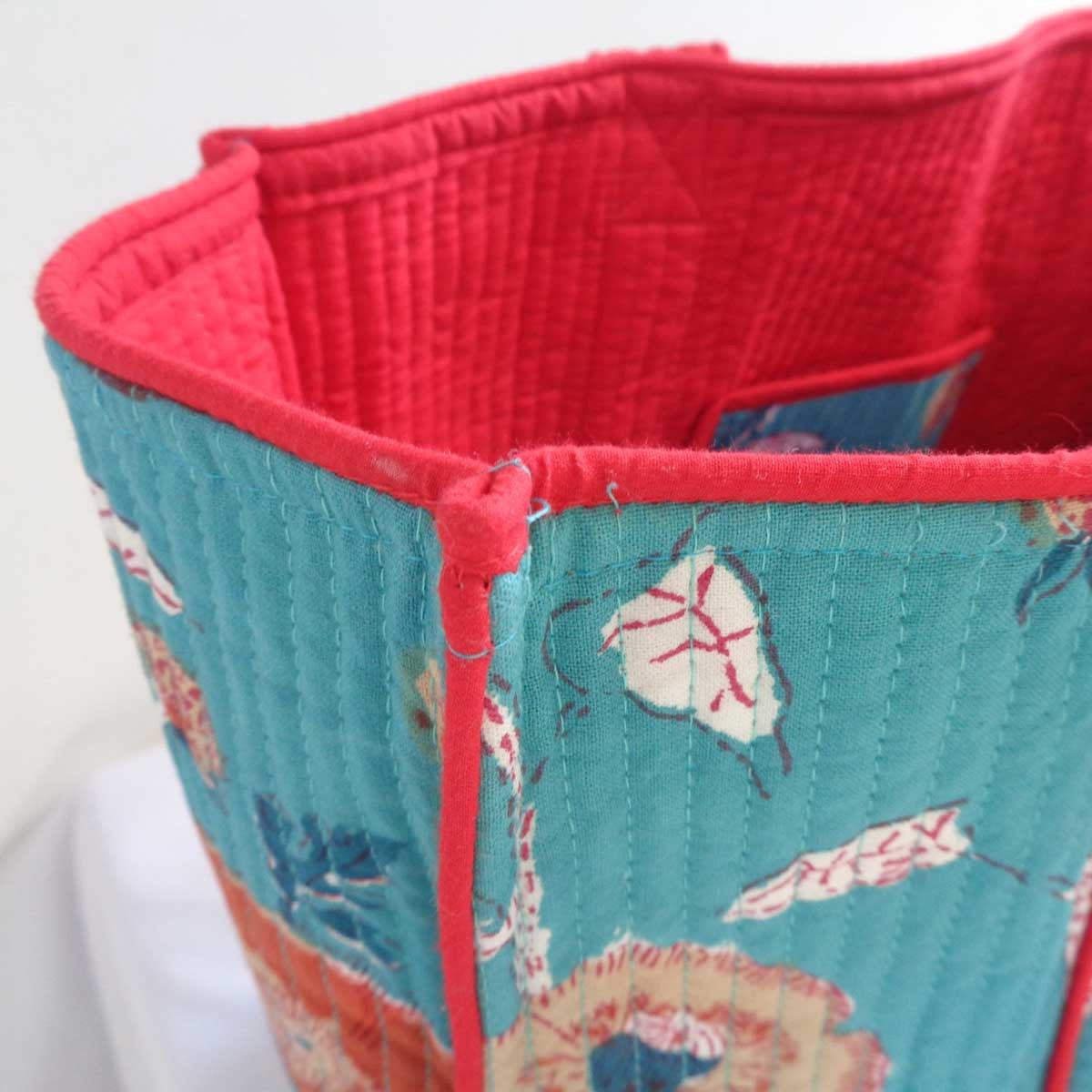 Hand Block Printed Cotton Quilted Tote Bag | Teal Flower Gud 105899