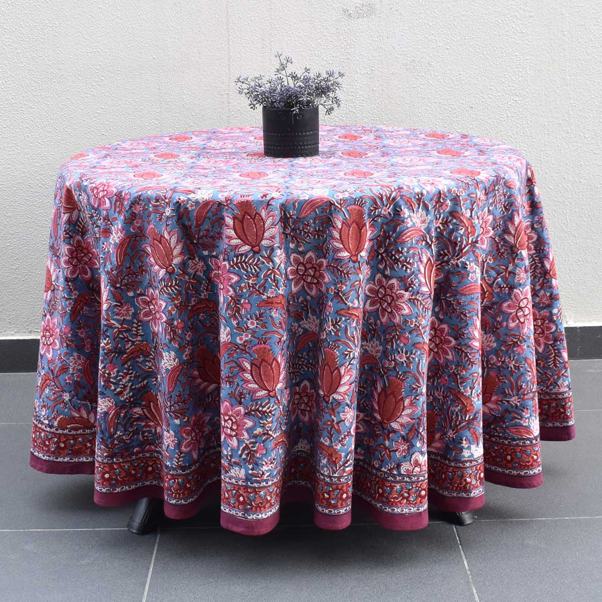 Hand Block Printed Cotton Round Tablecloth 220 cm | Firdaus Gud 204865