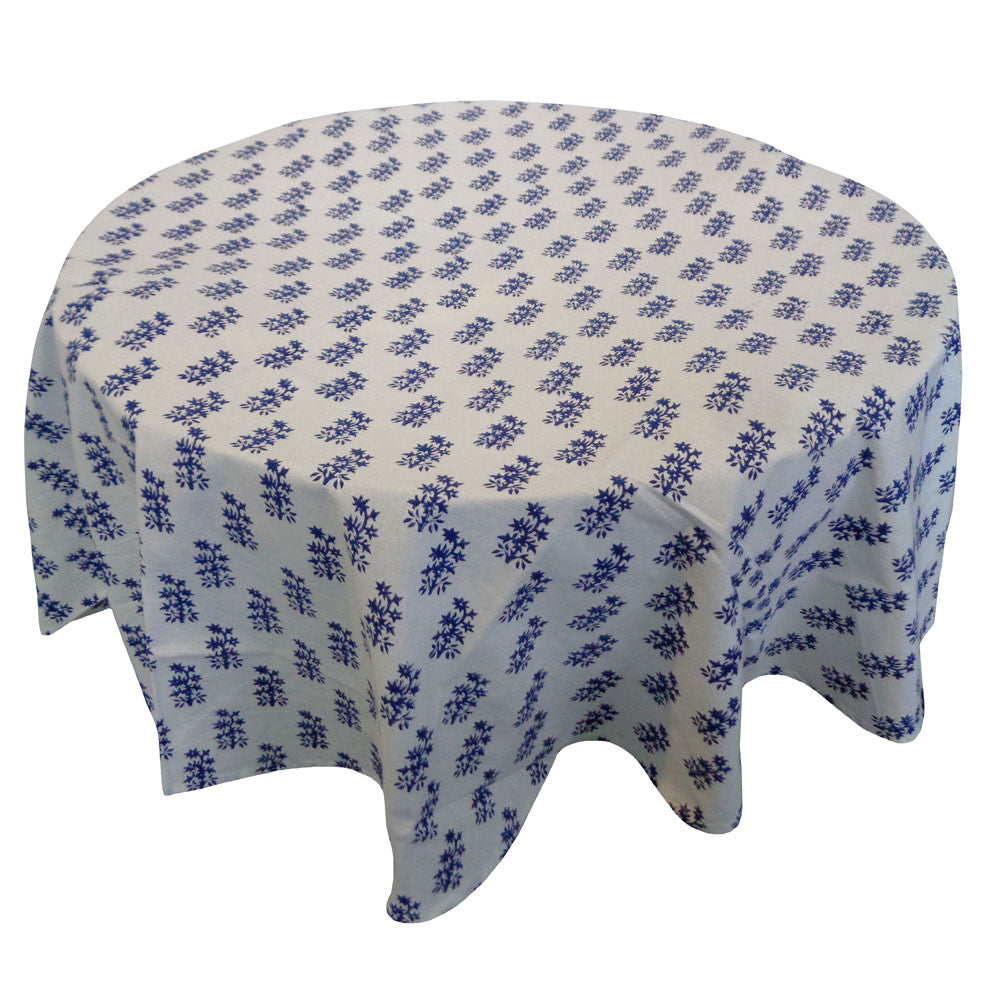 Hand Block Printed Cotton Round Tablecloth 220 cm | Patti Booti Blue 105027