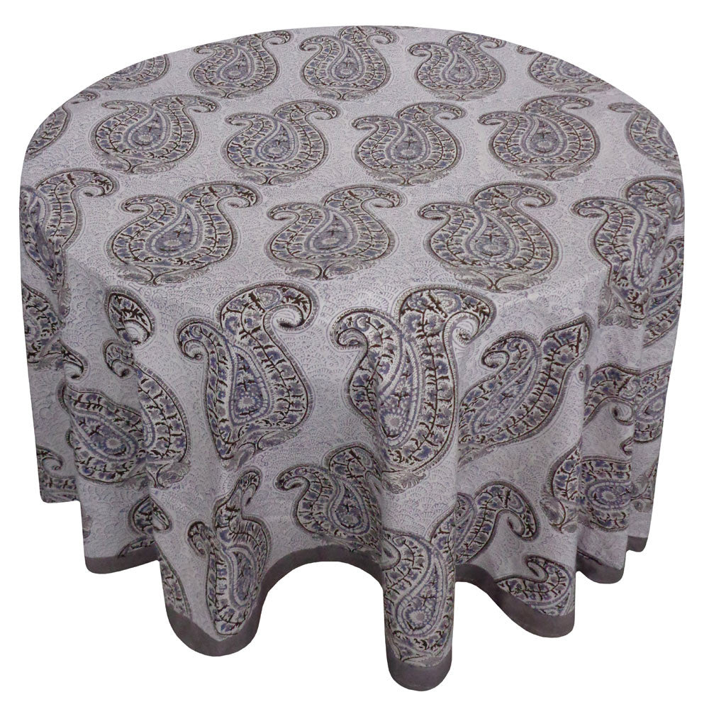 Hand Block Printed Cotton Round Tablecloth 220 cms | Big Paisley Brown 200211