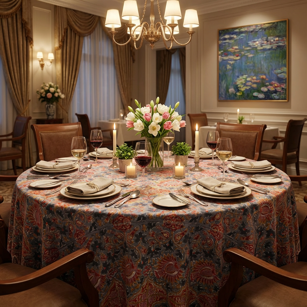 Hand Block Printed Cotton Round Tablecloth 220 cms | Bird Of Paradise Gud 204347