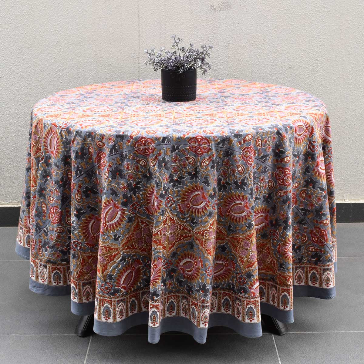 Hand Block Printed Cotton Round Tablecloth 220 cms | Bird Of Paradise Gud 204347