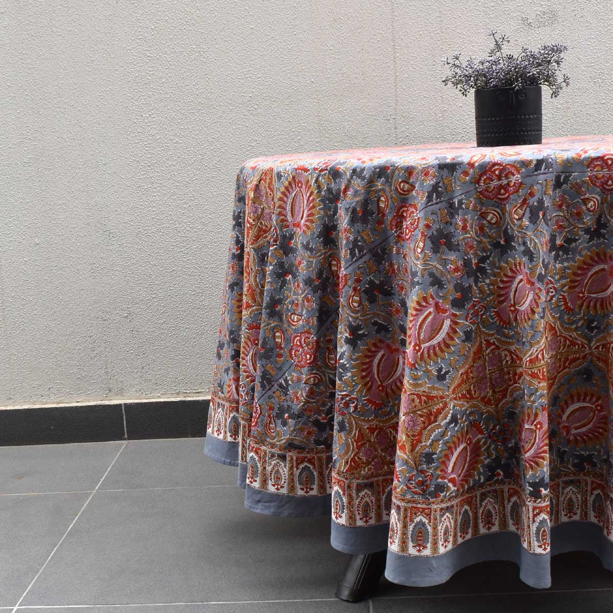 Hand Block Printed Cotton Round Tablecloth 220 cms | Bird Of Paradise Gud 204347