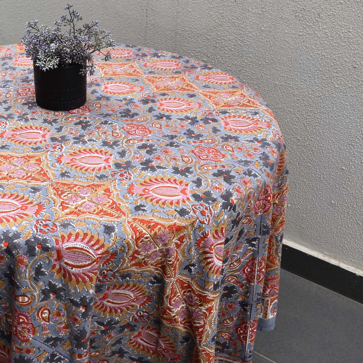 Hand Block Printed Cotton Round Tablecloth 220 cms | Bird Of Paradise Gud 204347