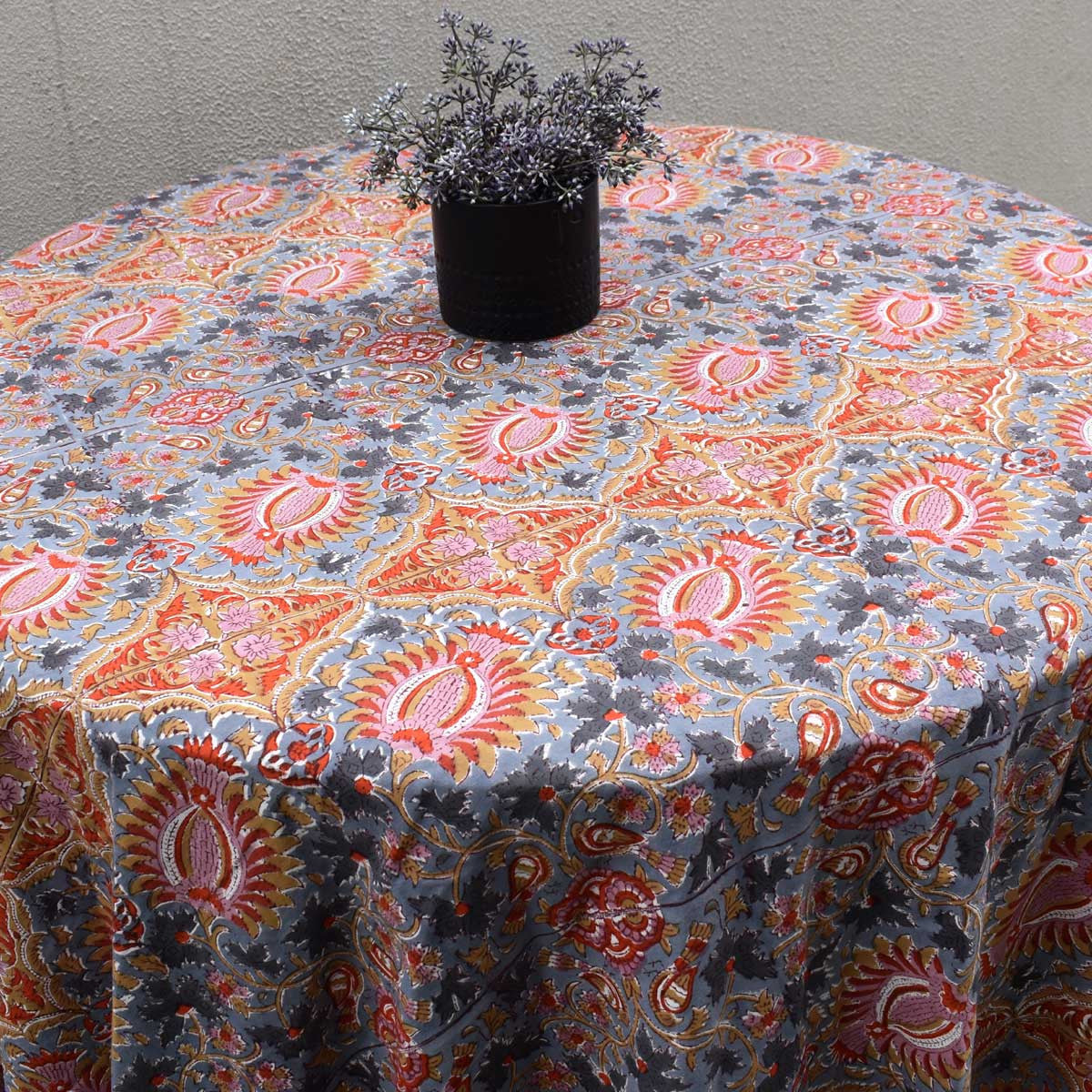 Hand Block Printed Cotton Round Tablecloth 220 cms | Bird Of Paradise Gud 204347