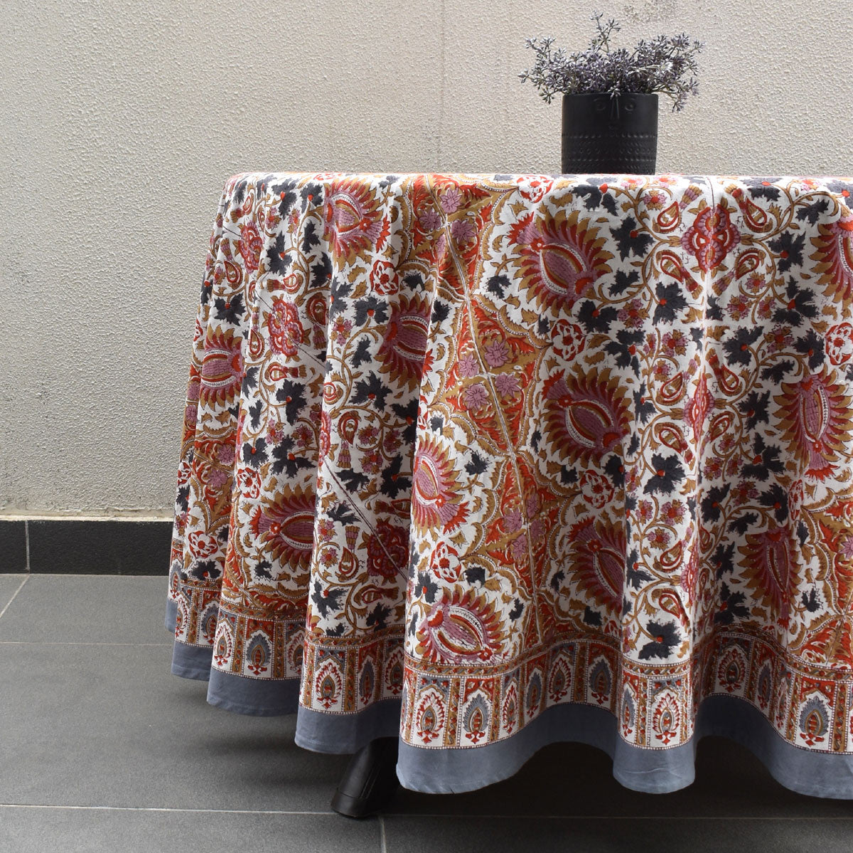 Hand Block Printed Cotton Round Tablecloth 220 cms | Bird Of Paradise Open 204059