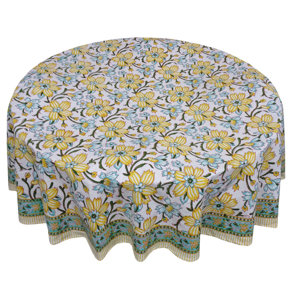 Hand Block Printed Cotton Round Tablecloth 220 cms | Champa Kali 204564