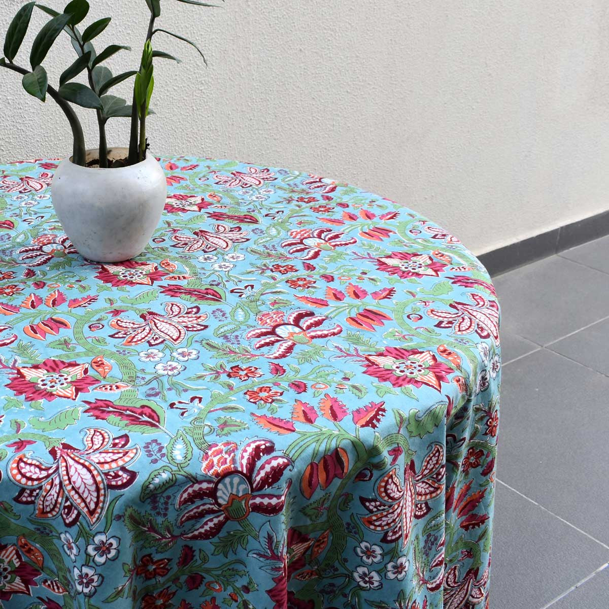 Hand Block Printed Cotton Round Tablecloth 220 cms| Anarkali Green Gud 106821