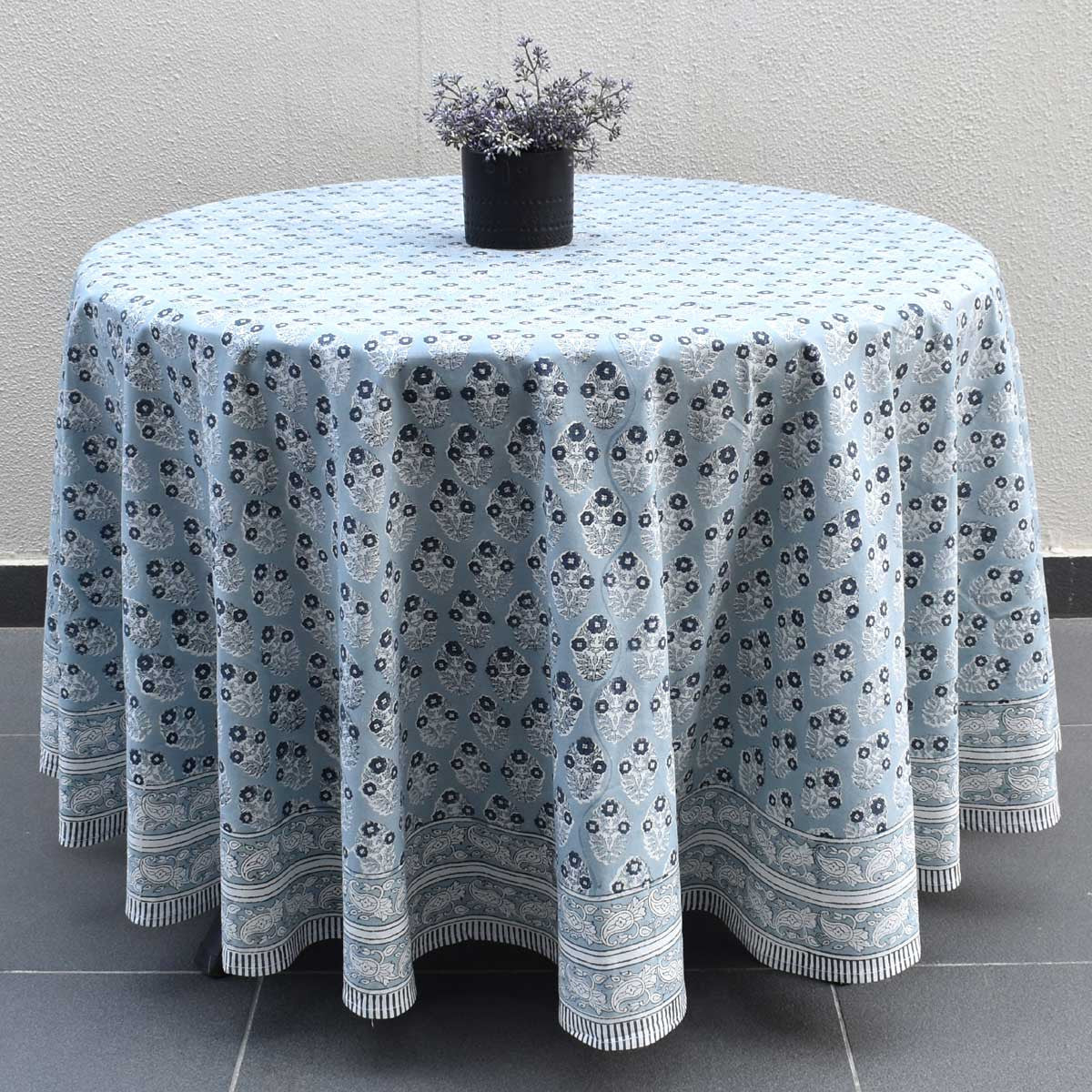 Hand Block Printed Cotton Round Tablecloth 220 cms| Boota Starlight Patti Gud 202505