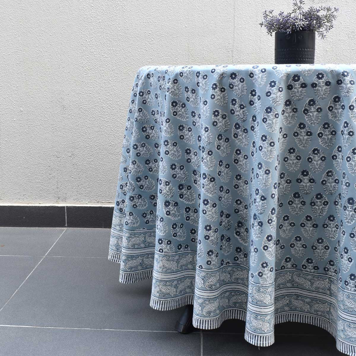 Hand Block Printed Cotton Round Tablecloth 220 cms| Boota Starlight Patti Gud 202505