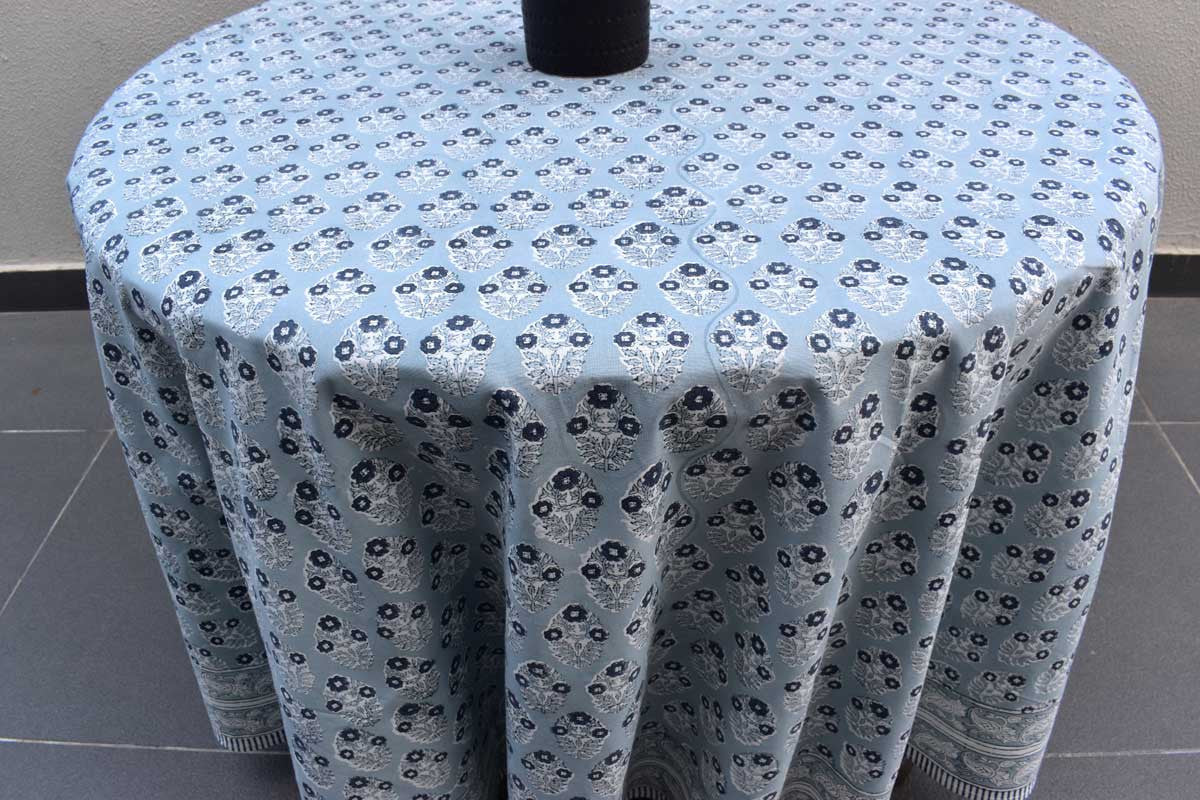 Hand Block Printed Cotton Round Tablecloth 220 cms| Boota Starlight Patti Gud 202505