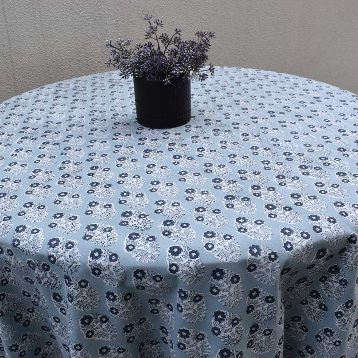 Hand Block Printed Cotton Round Tablecloth 220 cms| Boota Starlight Patti Gud 202505