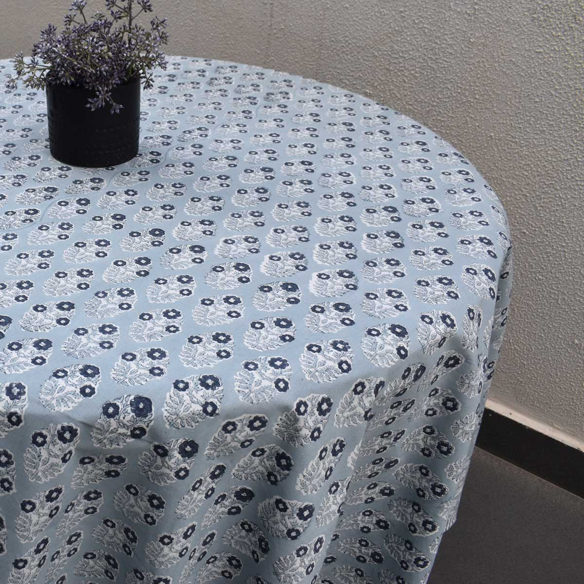 Hand Block Printed Cotton Round Tablecloth 220 cms| Boota Starlight Patti Gud 202505