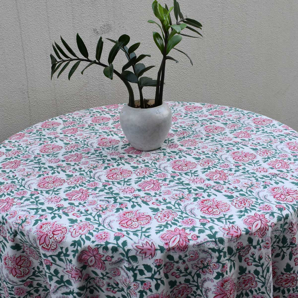 Hand Block Printed Cotton Round Tablecloth 220 cms| Mohini Green Open 620606