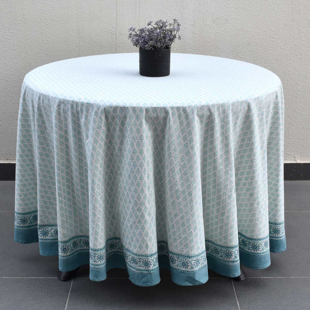 Hand Block Printed Cotton Round Tablecloth 220 cms| Neem Marina 701586