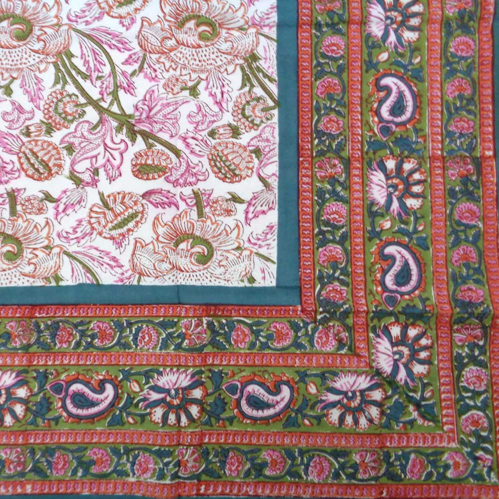 Hand Block Printed Cotton Tablecloth 150x220 | Amarnath Green Open 105202