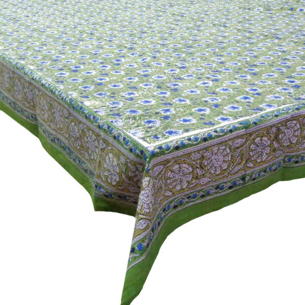 Hand Block Printed Cotton Tablecloth 150x220 | Anemone Green 109159