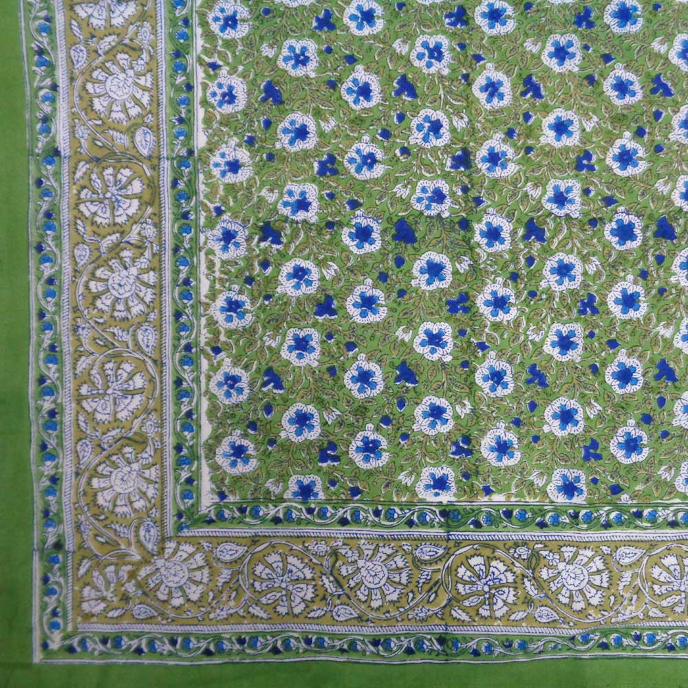 Hand Block Printed Cotton Tablecloth 150x220 | Anemone Green 109159
