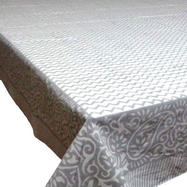 Hand Block Printed Cotton Tablecloth 150x220 | Chevron Grey Patti 103148