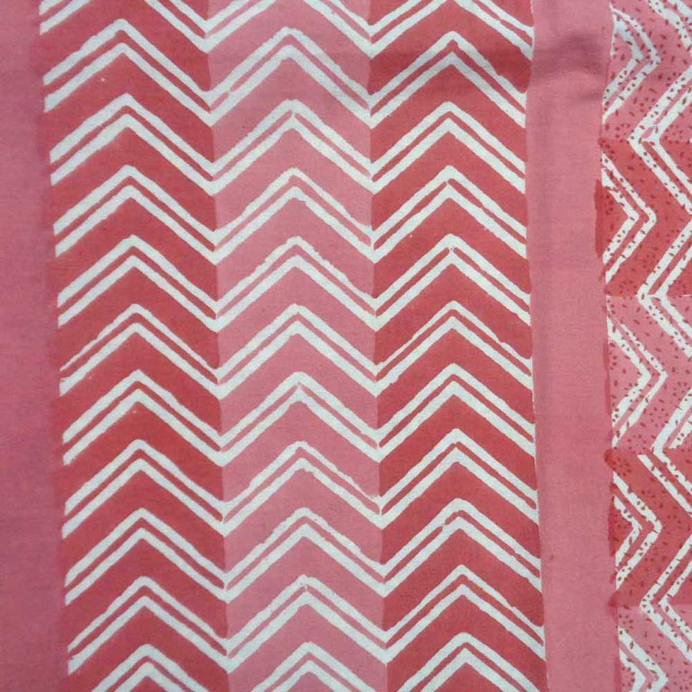 Hand Block Printed Cotton Tablecloth 150x220 | Chevron Pink 9304