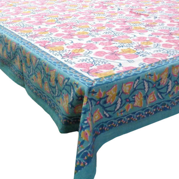 Hand Block Printed Cotton Tablecloth 150x220 | Gulmohar Open 109156