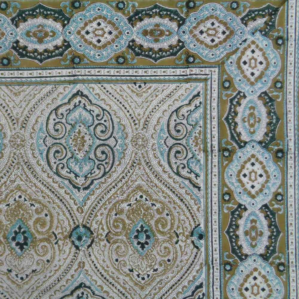 Hand Block Printed Cotton Tablecloth 150x220 | Imperial Jade Olive 103484