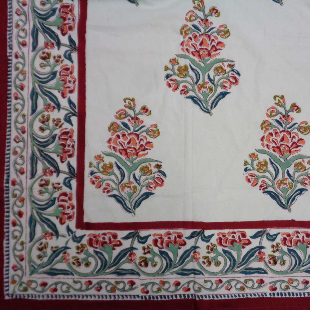 Hand Block Printed Cotton Tablecloth 150x220 | Jungle King Red 109106