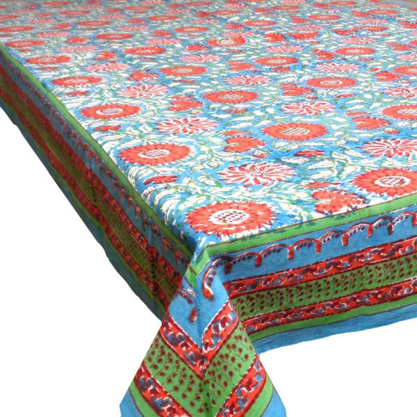Hand Block Printed Cotton Tablecloth 150x220 | Naya Sooraj Lal Gud 9308