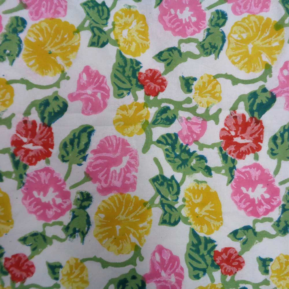 Hand Block Printed Cotton Tablecloth 150x220 | Pastel Flower Open 109153