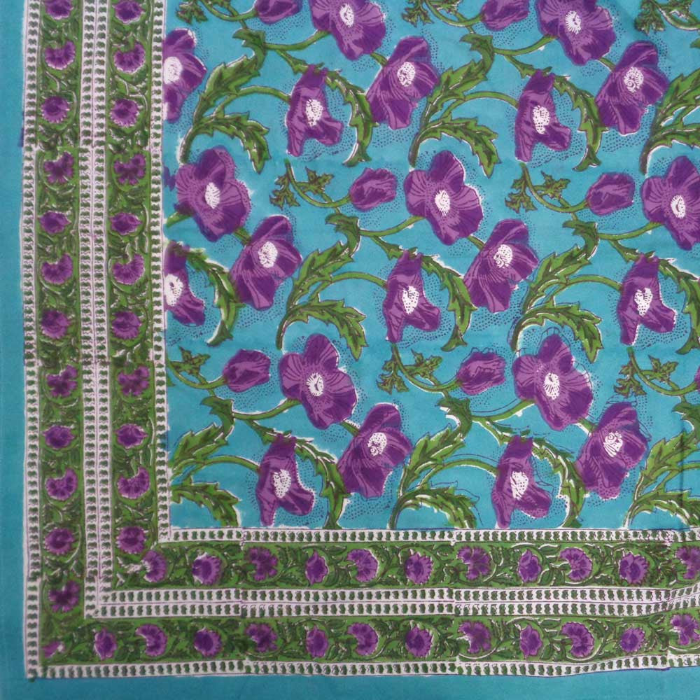 Hand Block Printed Cotton Tablecloth 150x220 | Purple Flower Gud 109171